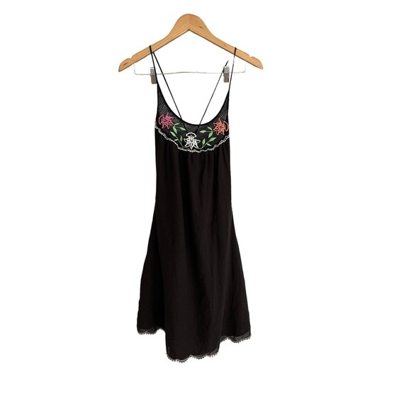 VTG Sweetees Embroidered Floral Black Zip Up Dress Boho Womens Size 8 - Picture 2 of 15